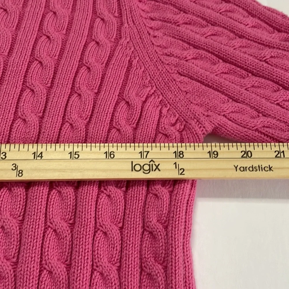 L.L. Bean Chunky Cable Knit Pink Cotton Fisherman Crewneck Sweater - Picture 11 of 12